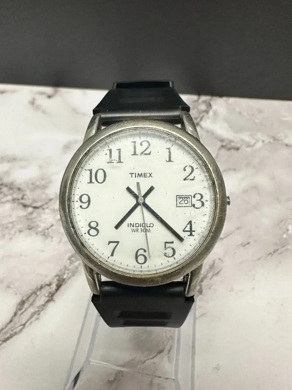 Timex Easy Reader Watch Men Silver Tone MISSING CROWN TOP Working 9.5